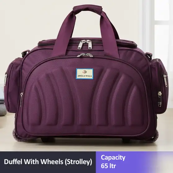 Expandable 65 L Duffle Bags Luggage With Trolley-Purple- Duffel With Wheels - Image 2