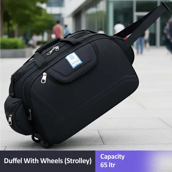 Nice Line (Expandable) 65 L Duffle Bag With Roller Wheels For Men & Women - Blue - Regular Capacity Duffel With Wheels (Strolley)