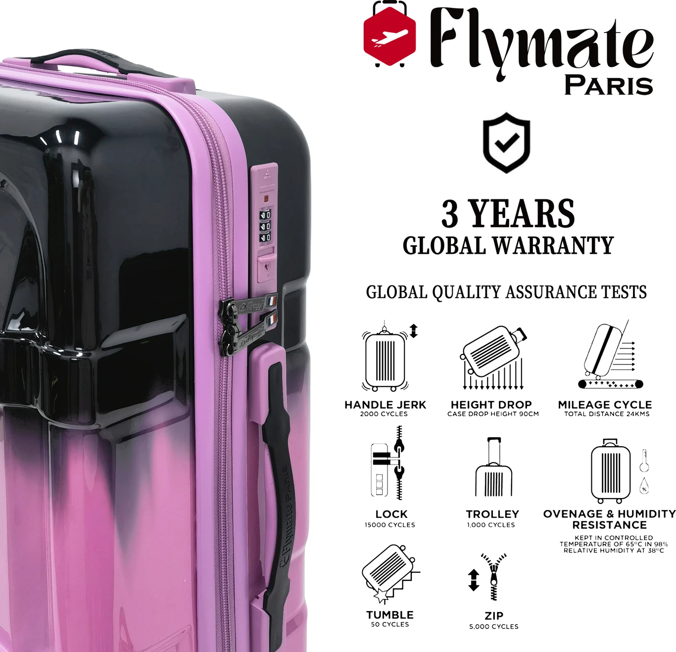 flymate paris Suitcase Combo (Pink) - Image 2
