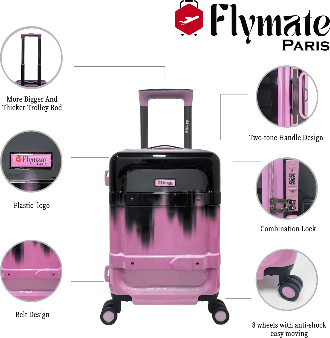 flymate paris Suitcase Combo (Pink) - Image 5