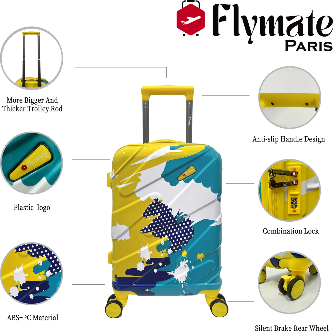 flymate paris Suitcase Combo (Yellow) - Image 3