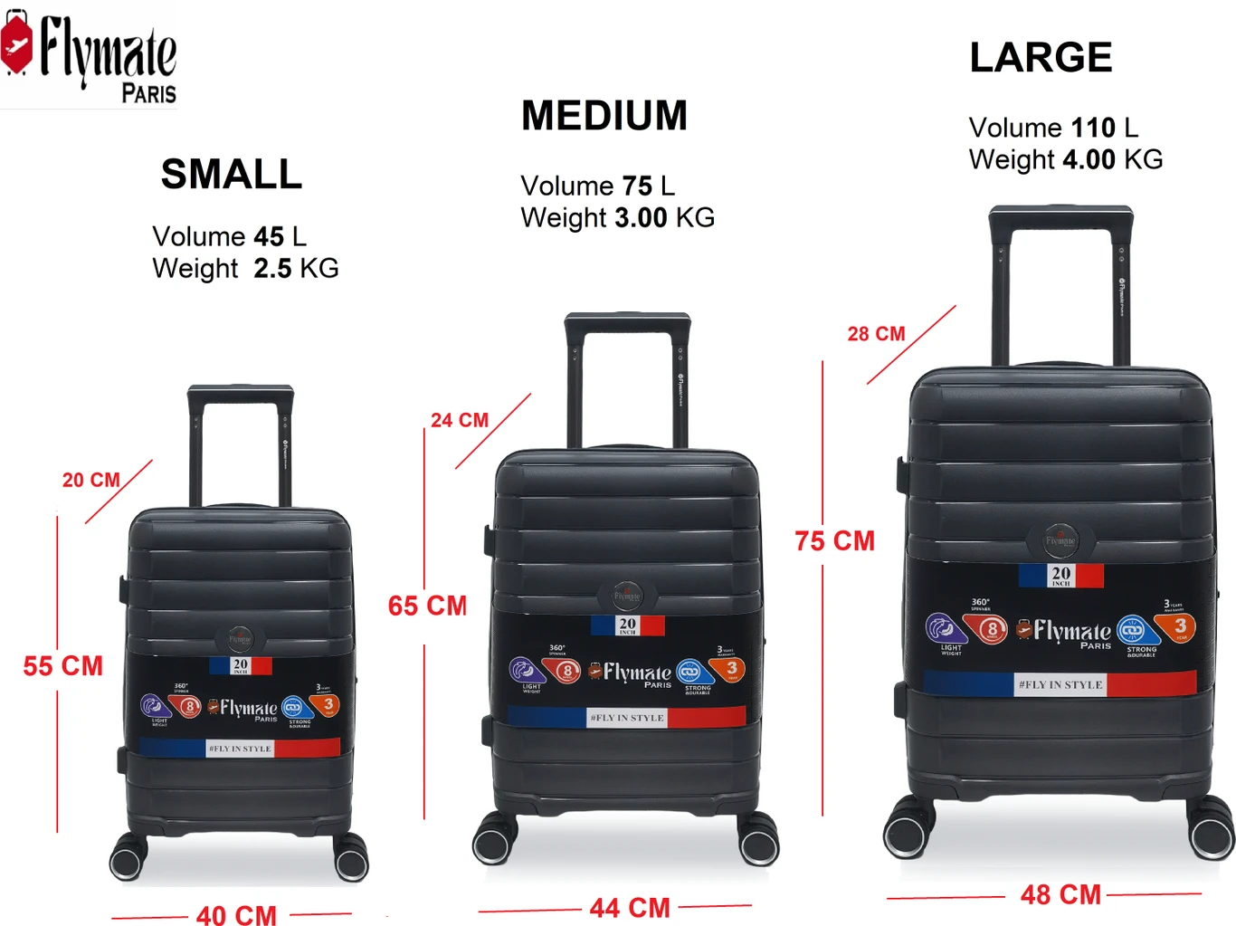 flymate paris Suitcase Combo (Grey) - Image 3
