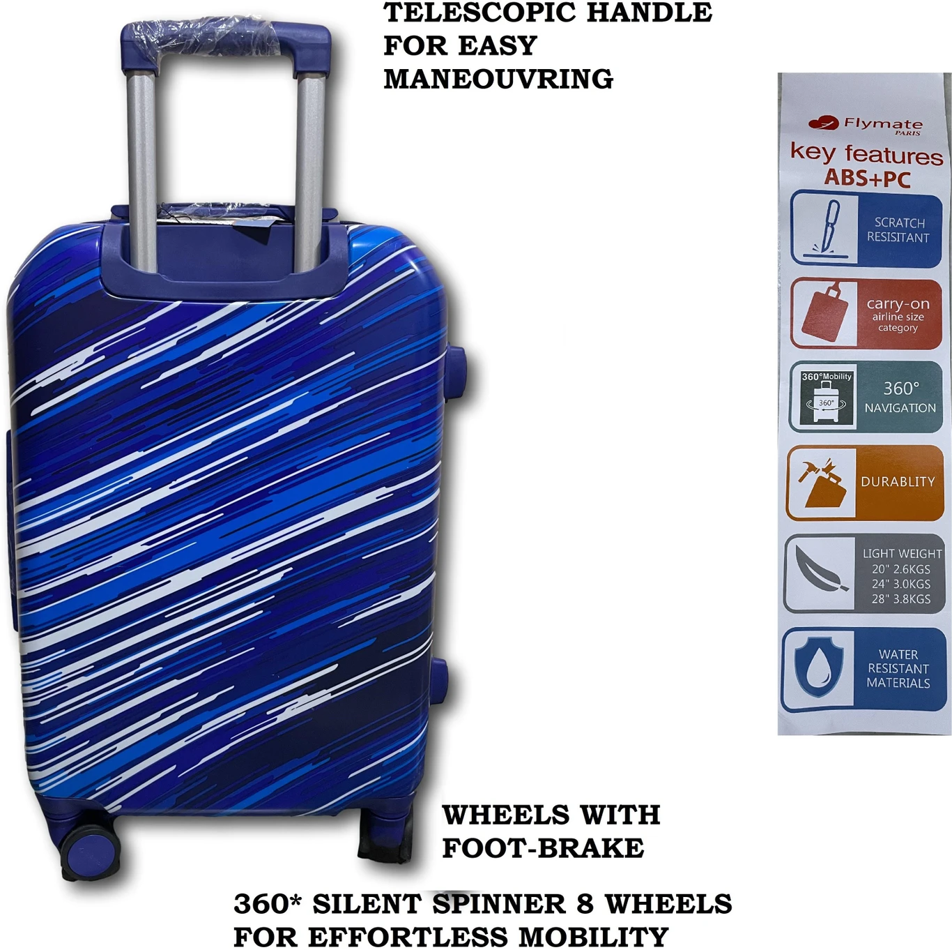 Large Check-in Suitcase (75 cm) 4 Wheels - STRIPES BLUE 28INCH - Blue - Image 4